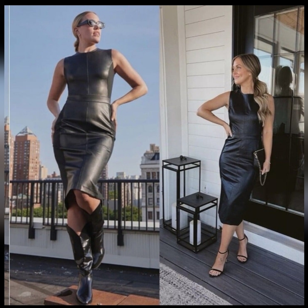 Spanx Leather-Like Combo Fitted Sheath Dress Luxe Black 20393R - Women’s